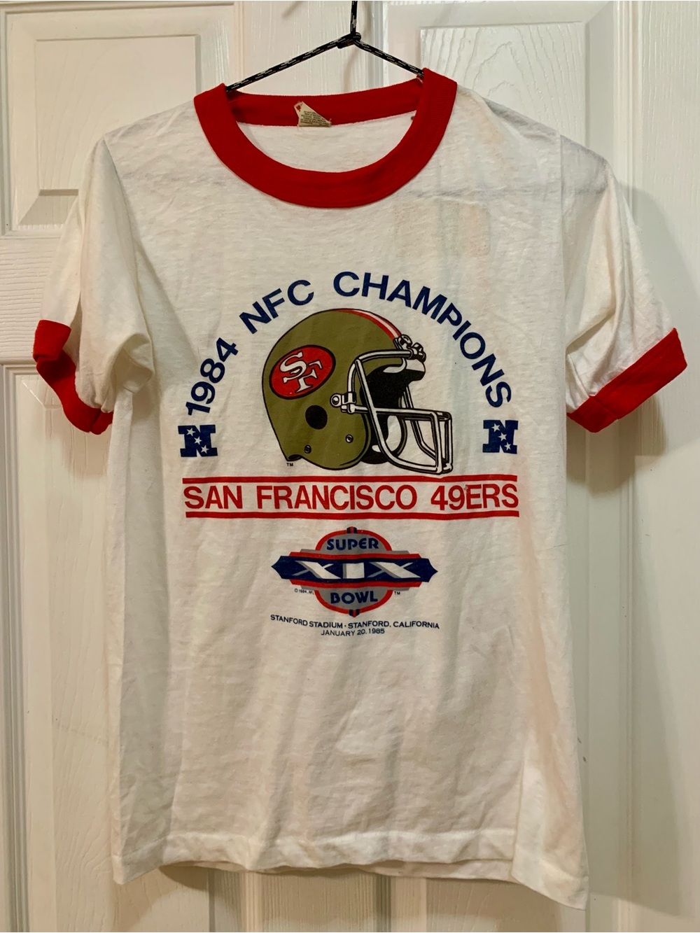 San Francisco 49ers 1984 NFC Champions VTG Red & White Ringer Tee